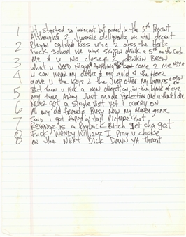 Tupac Shakur "Why U Turn On Me" Hand Written Song Lyrics (JSA)